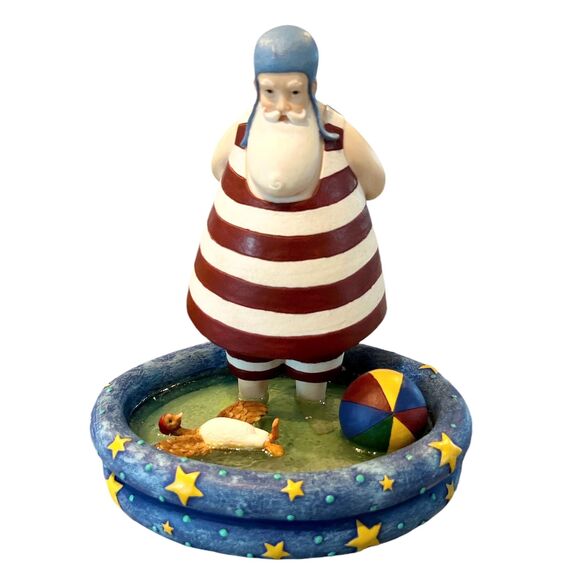 DEMDACO Bennington Christmas Summer Santa Figurine Wading In Pool - Picture 1 of 7